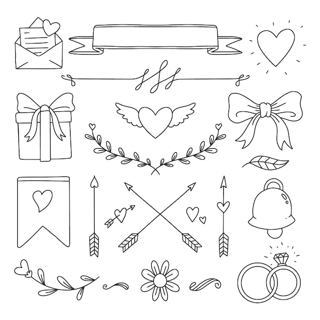 Vector hand drawn vintage wedding element collection