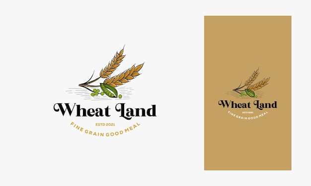 Hand Drawn vintage wheat grain vector icon logo design