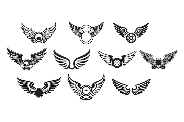 Hand Drawn vintage wings logo in flat style