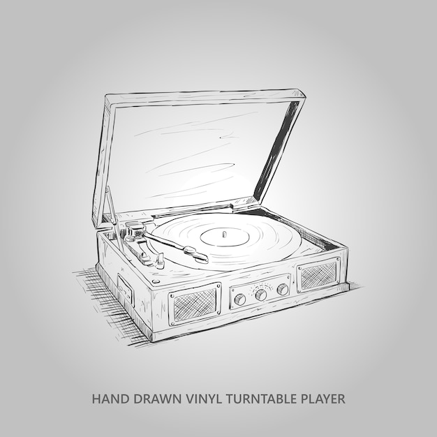 Hand drawn vinyl turntable player