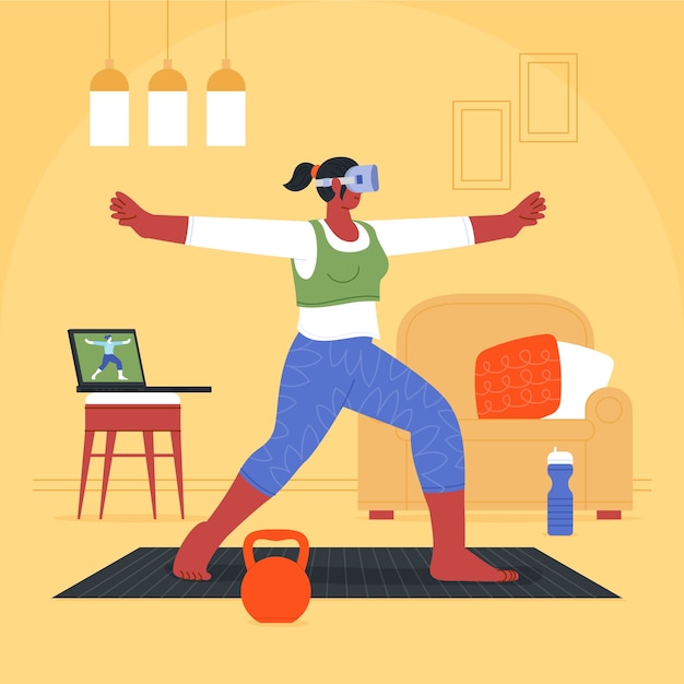 Vector hand drawn virtual fitness illustration