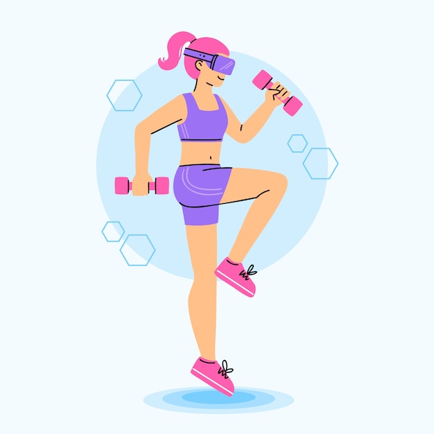 Vettore illustrazione di fitness virtuale disegnata a mano