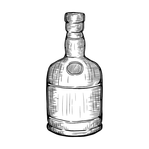 Vettore illustrazione disegnata a mano di vettore della bottiglia della vodka