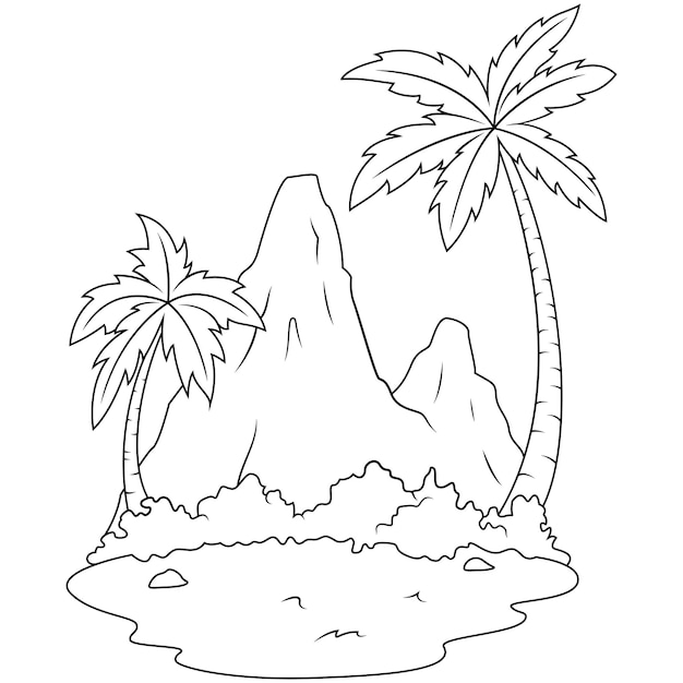 火山山線画の手描き