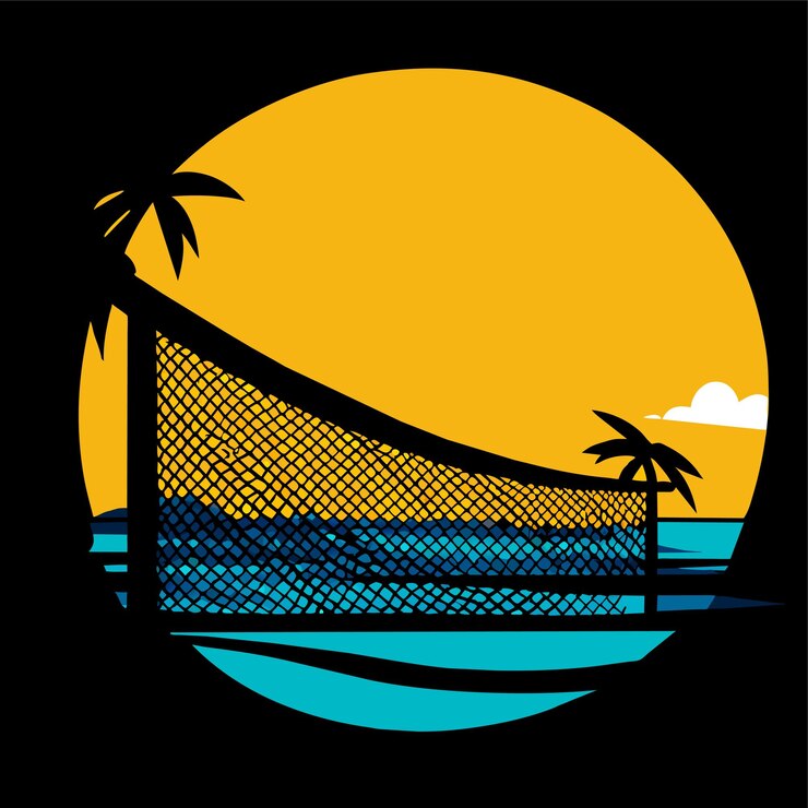 Vector hand drawn volleyball beach net illustration