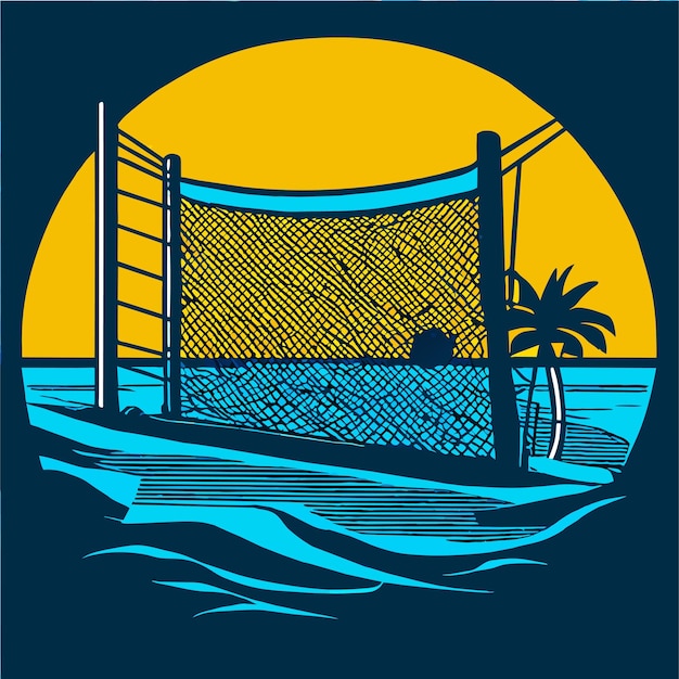 Vector hand drawn volleyball beach net illustration