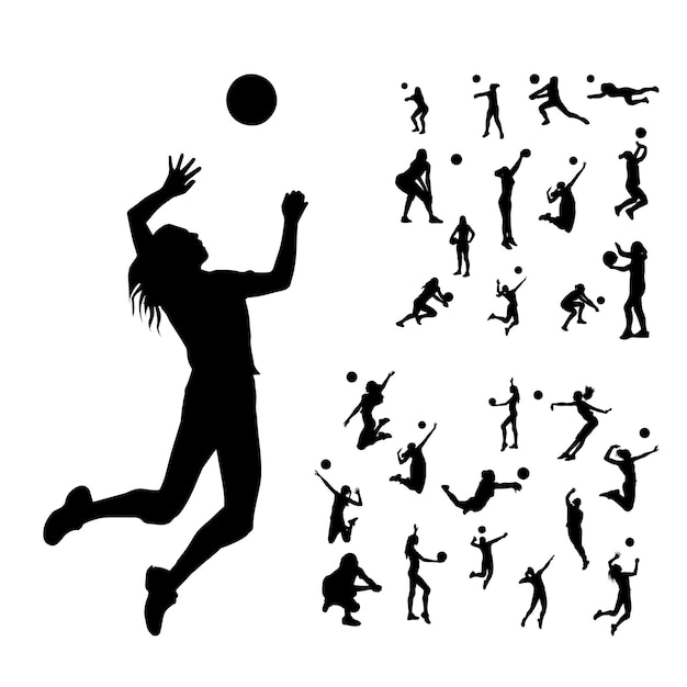 Hand drawn volleyball silhouettes set