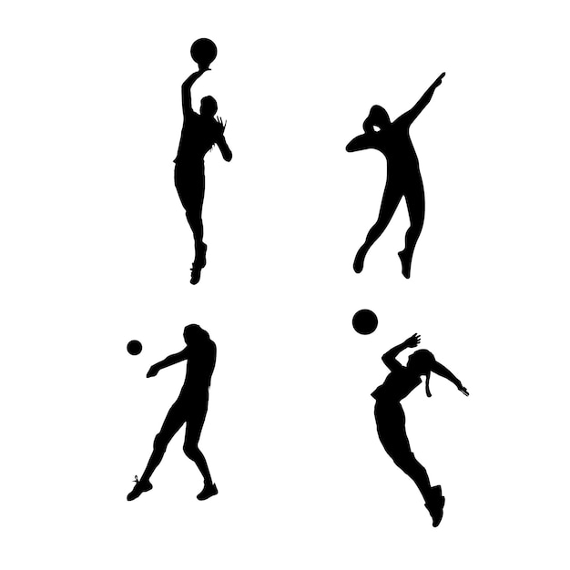 Hand drawn volleyball silhouettes set