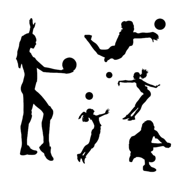 Vector hand drawn volleyball silhouettes set