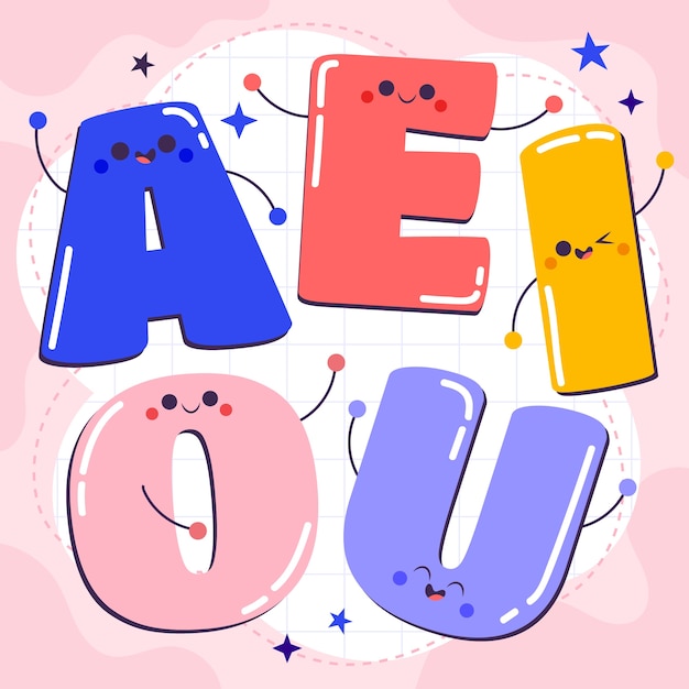 Vector hand drawn vowels illustration