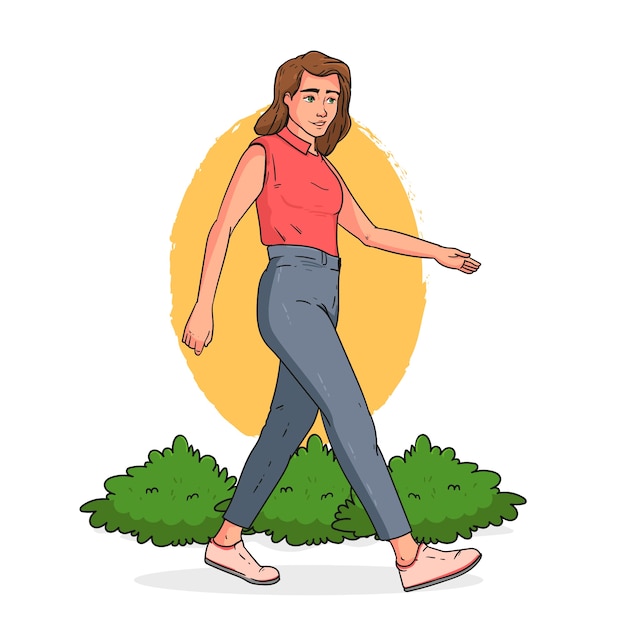 Vector hand drawn walking  cartoon illustration