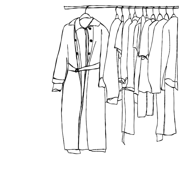 Hand drawn wardrobe sketch Clothes on the hangers