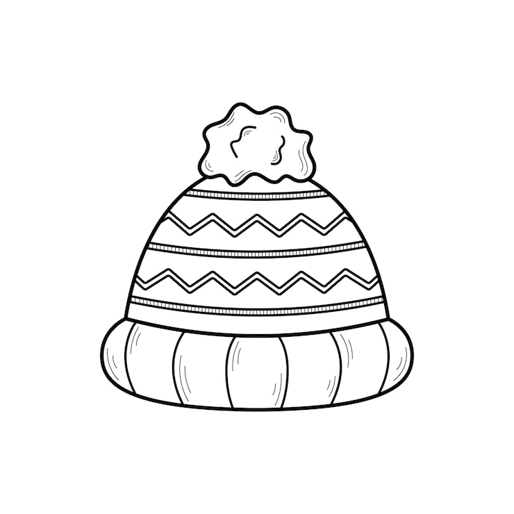Hand drawn warm, cozy knitted hat. Doodle sketch style.