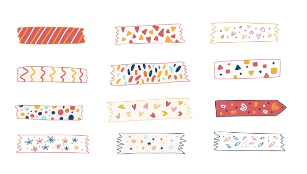 Vector hand drawn washi tape collection