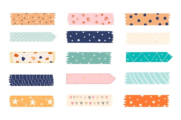 Vector hand drawn washi tape collection