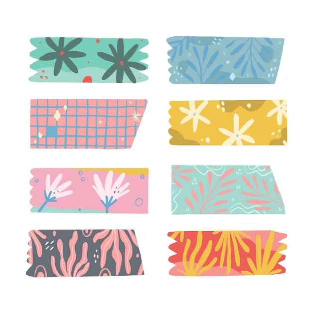 Vector hand drawn washi tape collection