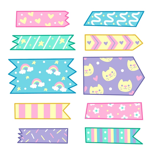 Vector hand drawn washi tape collection