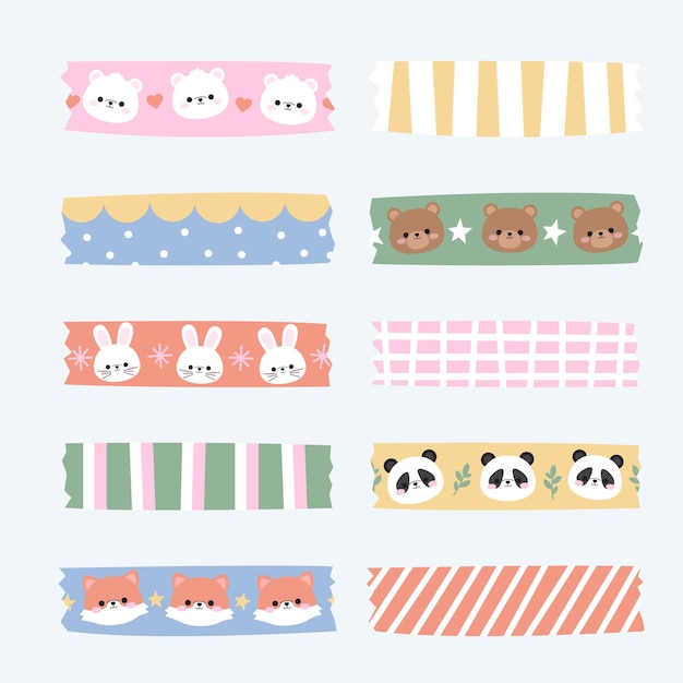 Vector hand drawn washi tape collection