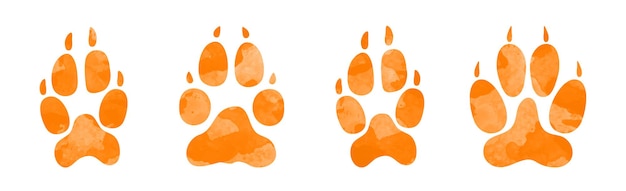 Vector hand drawn water colour animal footprints silhouette of a paw print