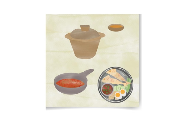 Hand drawn watercolor asian food set