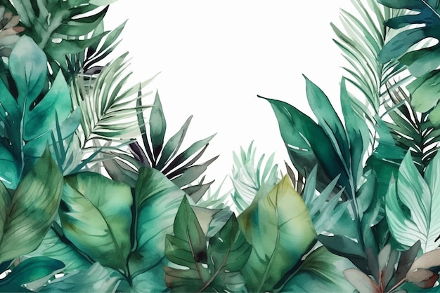 Hand drawn watercolor background with tropical plants