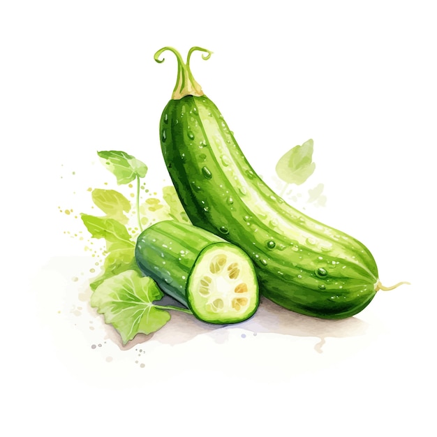 Hand drawn watercolor Bitter gourd clipart