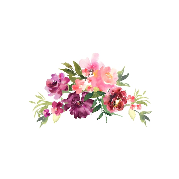 Hand drawn watercolor bouquet on white background Beautiful gentle flowers in the composition Vector