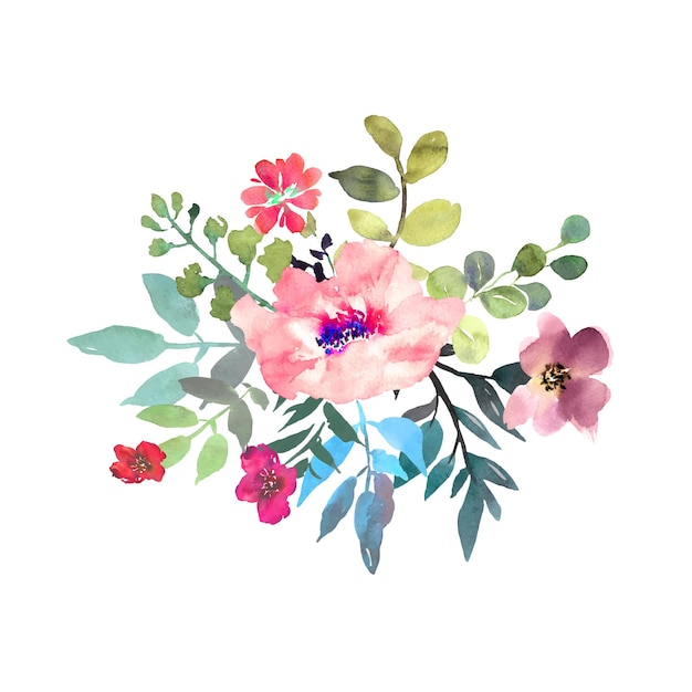 Vettore bouquet ad acquerello disegnato a mano su sfondo bianco bellissimi fiori delicati nella composizione vector