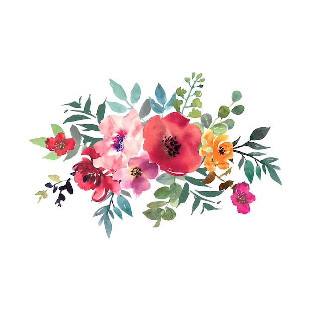 Vector hand drawn watercolor bouquet on white background beautiful gentle flowers in the composition