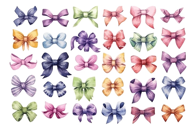 Hand drawn watercolor bows and ribbons