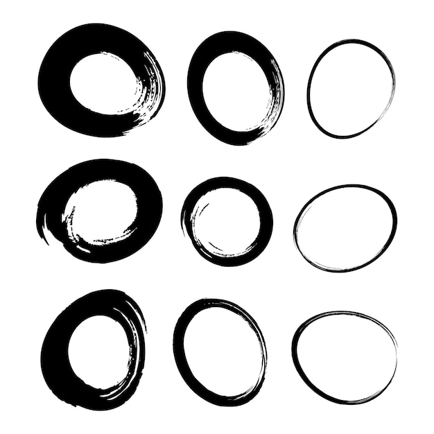 Hand drawn watercolor circle brush stroke set Grunge chalk scribble ellipse