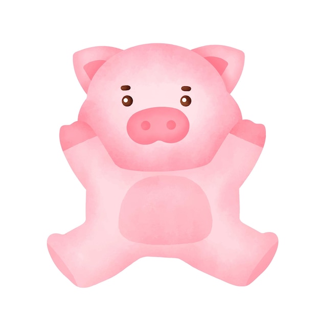 손으로 그린 수채화 귀여운 돼지 캐릭터.