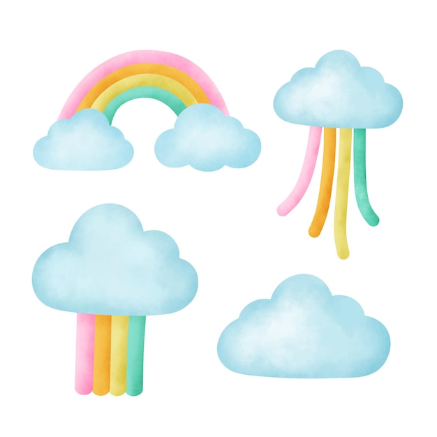 Vector hand drawn watercolor cute rainbow set.