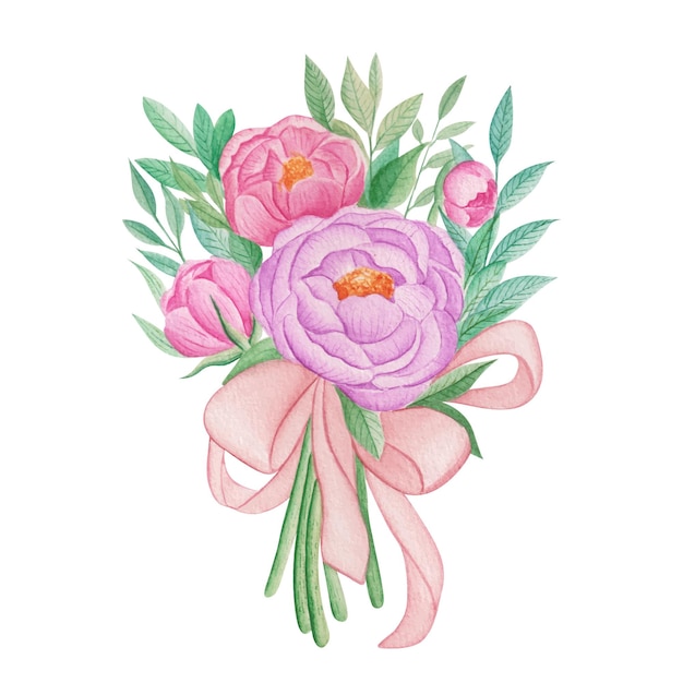 Hand drawn watercolor floral bouquet design