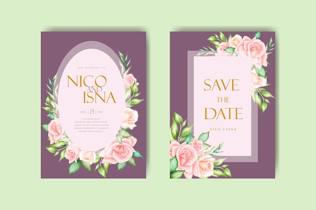 手描きの水彩花柄の結婚式の招待カード