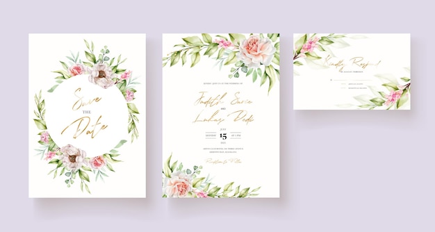 Hand drawn watercolor floral invitation card