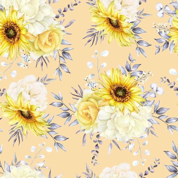 Hand drawn watercolor floral seamless pattern