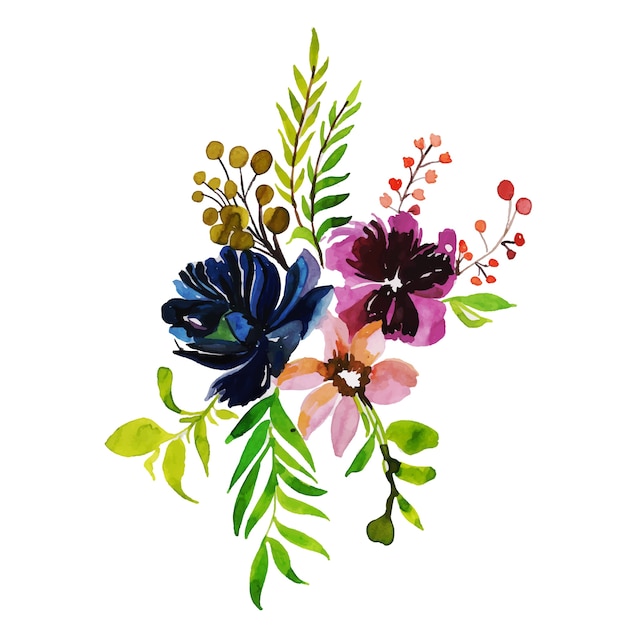 Vector hand drawn watercolor floral single elements