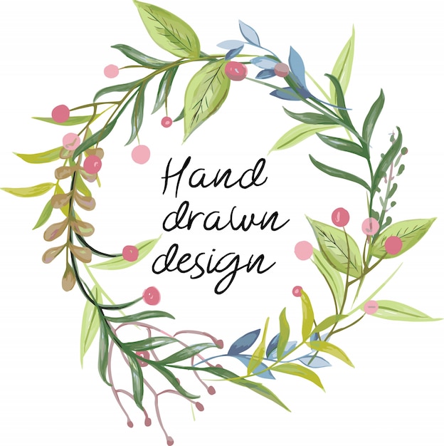Hand drawn watercolor floral wreath