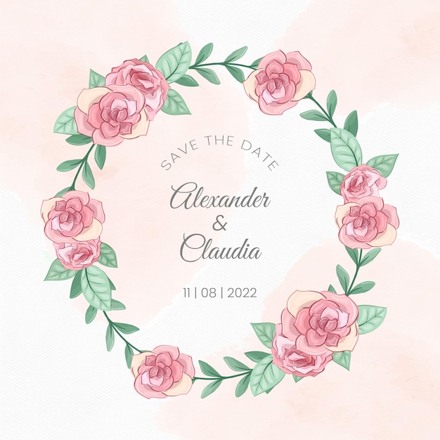 Vector hand drawn watercolor flower invitation card