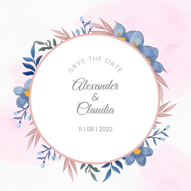 Vector hand drawn watercolor flower invitation card