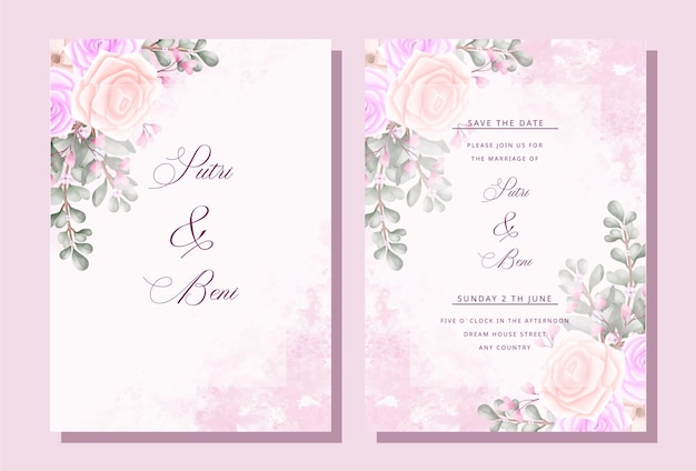 Hand drawn watercolor flower wedding invitation card