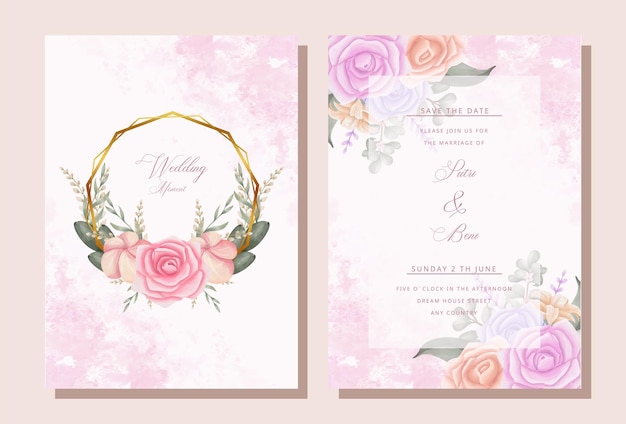 Hand Drawn Watercolor Flower Wedding Invitation Card