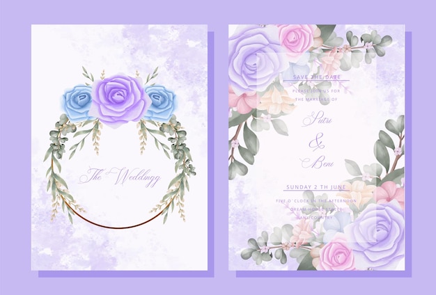 Hand drawn watercolor flower wedding invitation card