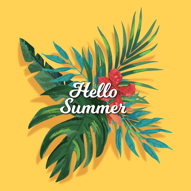 Hand drawn watercolor hello summer background