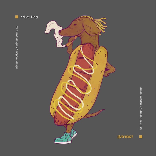 Vettore hot dog ad acquerello disegnato a mano per maglietta