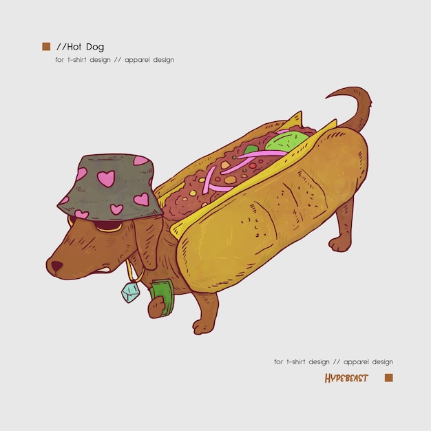 Vector hand drawn watercolor hot dog for tshirt