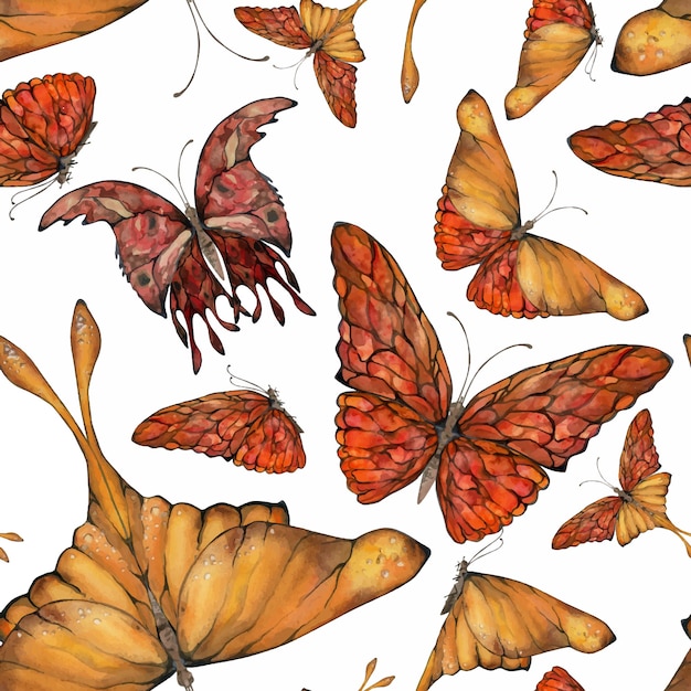 Hand drawn watercolor illustration butterfly fairy wings gem crystal insect moth amber garnet sunstone agate ruby seamless pattern isolated on white background design print shop wedding package