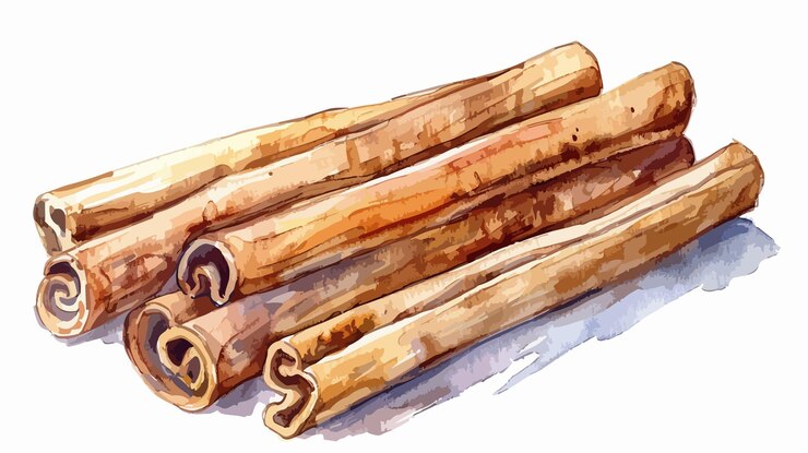 Vector hand drawn watercolor illustration of cinnamon sticks