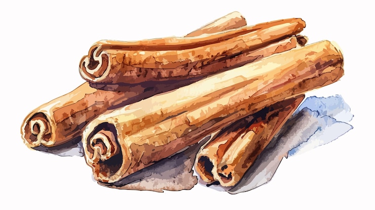 Vector hand drawn watercolor illustration of cinnamon sticks